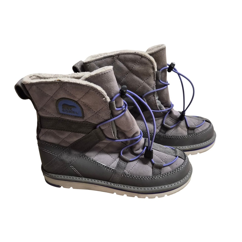 Sorel Whitney Short Lace Winter Boots Quarry Grey Purple NY1874-060 Womens 6